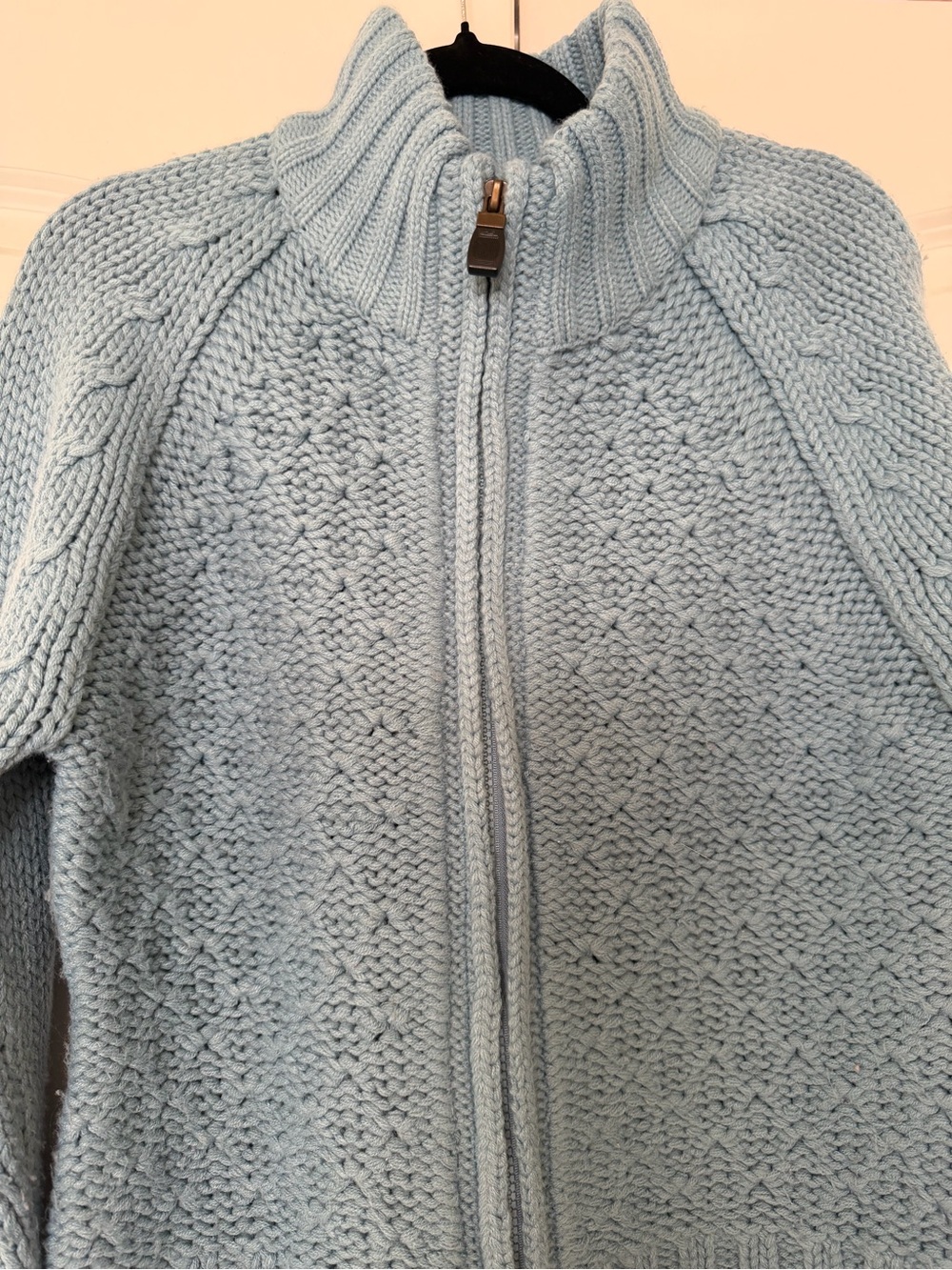 Women's Light Blue Zip-Front Knit Cardigan Sweater - Picture 2 of 6
